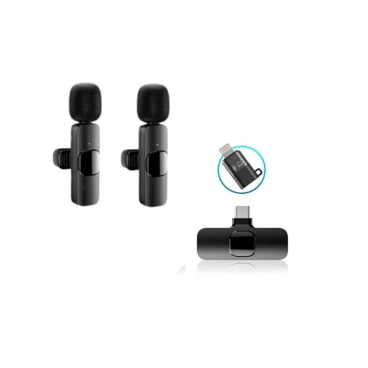 K9-D2 TYPE-C Lightning Dönüştürücülü Wireless Kablosuz Çiftli Yaka Mikrofonu