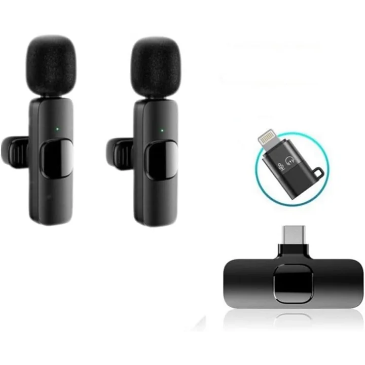 K9-D2 TYPE-C Lightning Dönüştürücülü Wireless Kablosuz Çiftli Yaka Mikrofonu