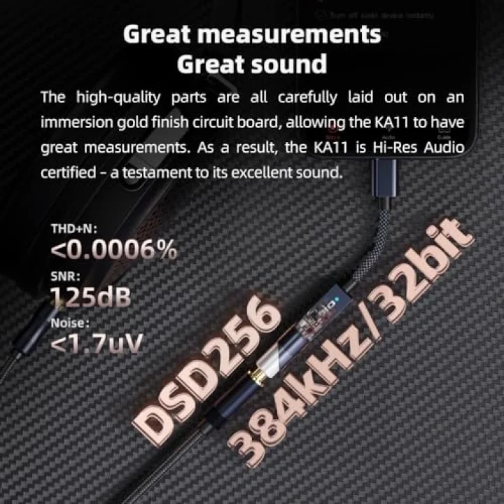 KA11 USB C - 3.5mm Ses Adaptörü 32bit/384 KHz, USB Tip C Dongle HiFi DAC Amplifikatör Android/iOS/Windows/Mac için (Gümüş, TC)