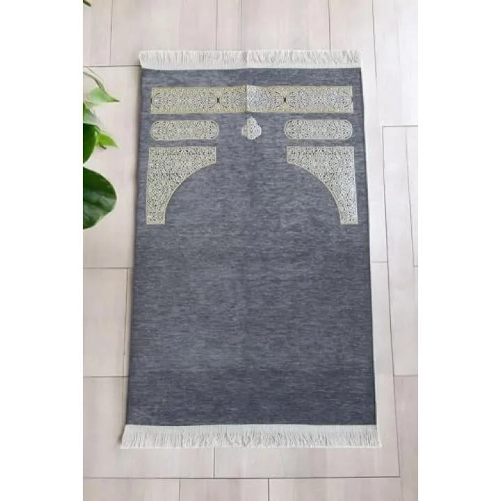 Kabe Desenli Örgü Püsküllü Şönil Seccade Gri