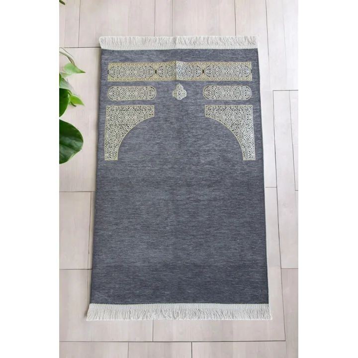 Kabe Desenli Örgü Püsküllü Şönil Seccade Gri