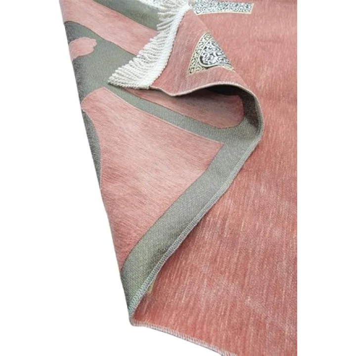 Kabe Desenli Örgü Püsküllü Şönil Seccade Pembe