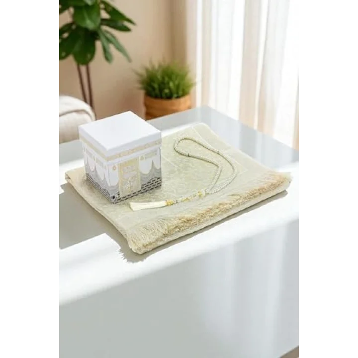 Kabe Desenli Özel Kutulu İğne Oyalı Dantelli Eşarp Tesbih Mevlüt Seti Beyaz