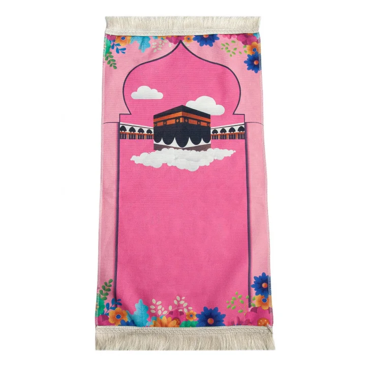 Kabeli Çiçek Desenli Çocuk Seccadesi Pembe