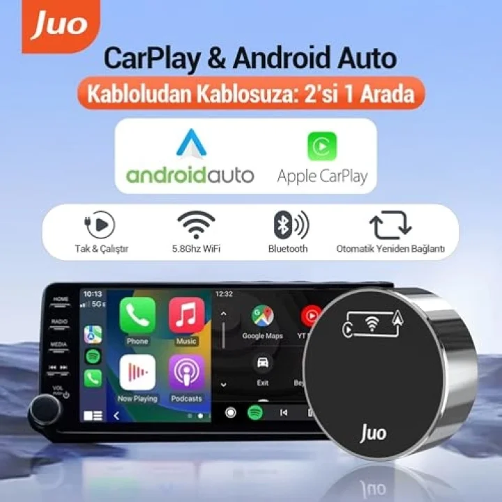 Kablosuz CarPlay Android Auto Kabloludan Kablosuza Çevirici USB ve Type-C Adaptör