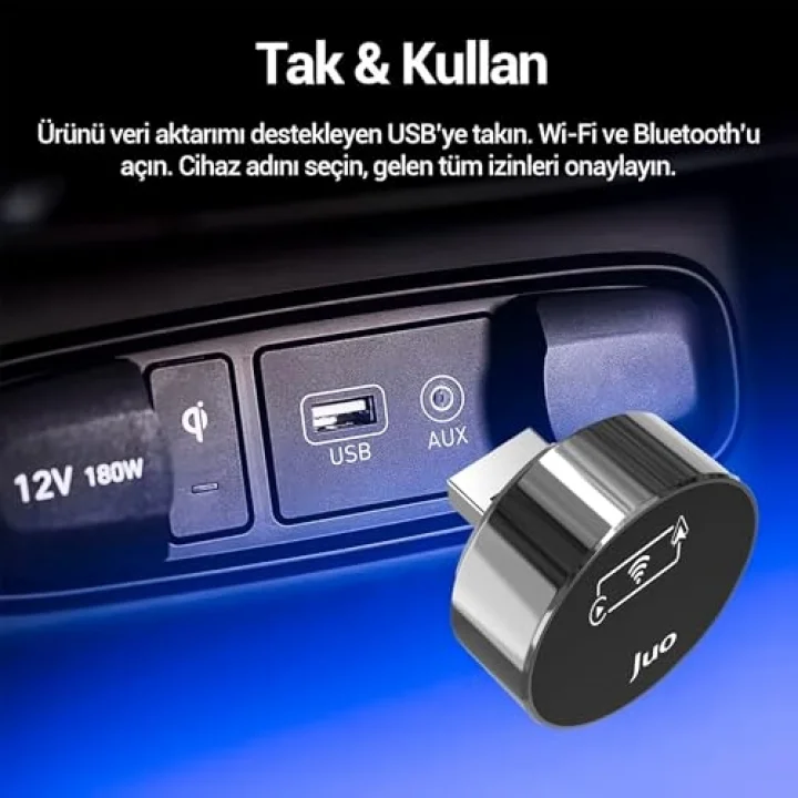Kablosuz CarPlay Android Auto Kabloludan Kablosuza Çevirici USB ve Type-C Adaptör