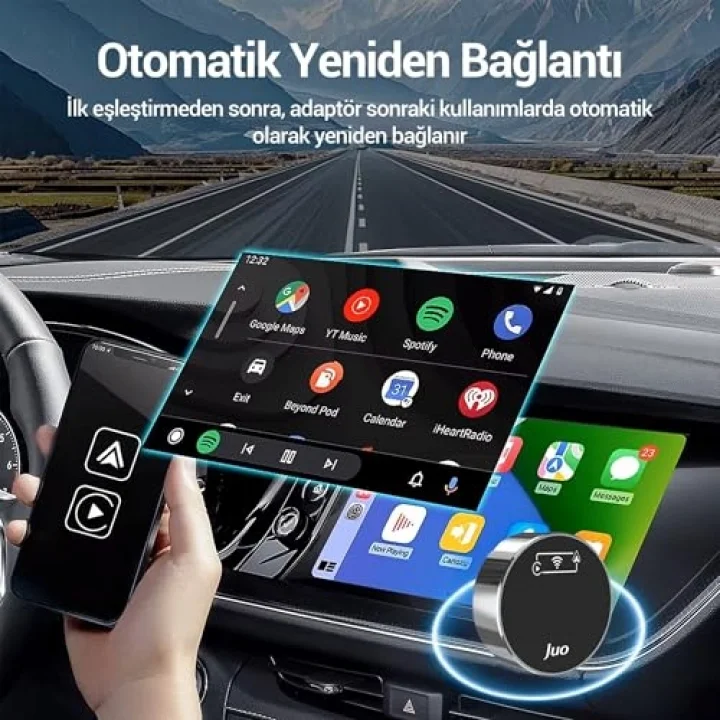 Kablosuz CarPlay Android Auto Kabloludan Kablosuza Çevirici USB ve Type-C Adaptör