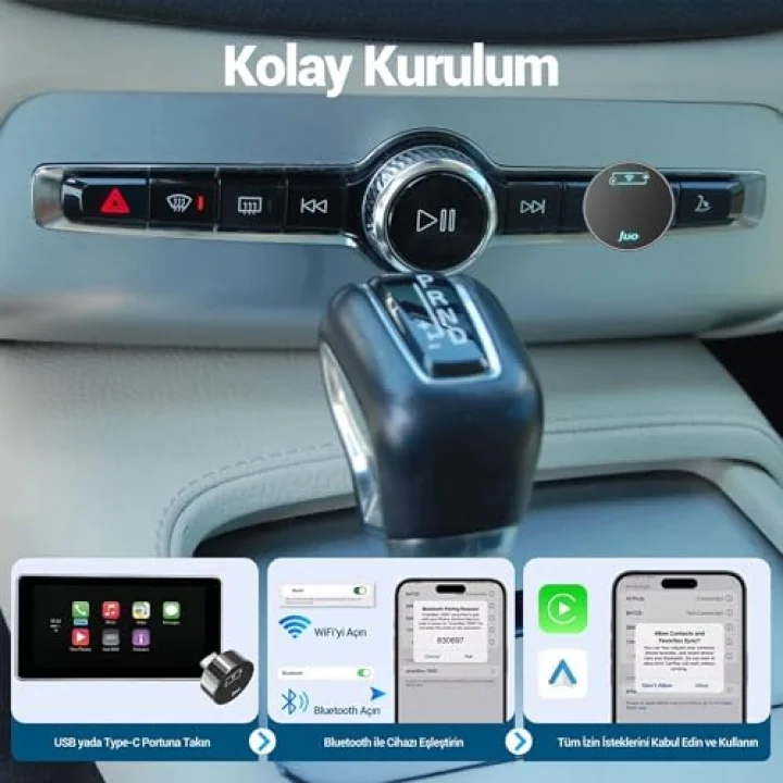 Kablosuz CarPlay Android Auto Kabloludan Kablosuza Çevirici USB ve Type-C Adaptör