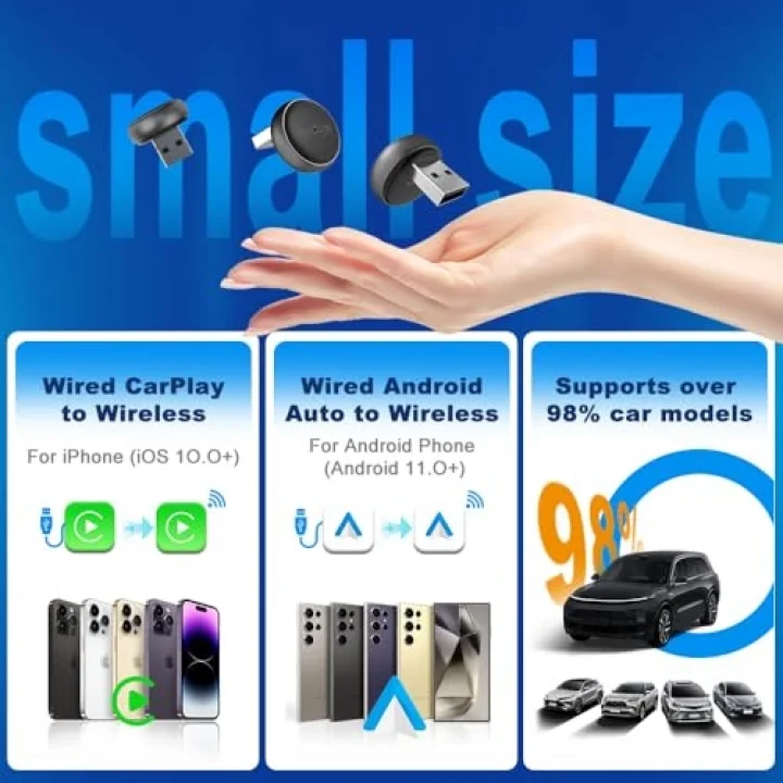Kablosuz CarPlay ve Android Otomatik Adaptör - Mini Ultra 3 iPhone ve Android 11+, USB-A/Tip-C Tak ve Çalıştır, Hızlı Bağlantı, Çevrimiçi Yükseltme için Kablosuz Donglea OEM Kablolu