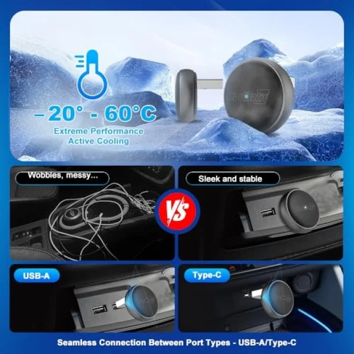 Kablosuz CarPlay ve Android Otomatik Adaptör - Mini Ultra 3 iPhone ve Android 11+, USB-A/Tip-C Tak ve Çalıştır, Hızlı Bağlantı, Çevrimiçi Yükseltme için Kablosuz Donglea OEM Kablolu