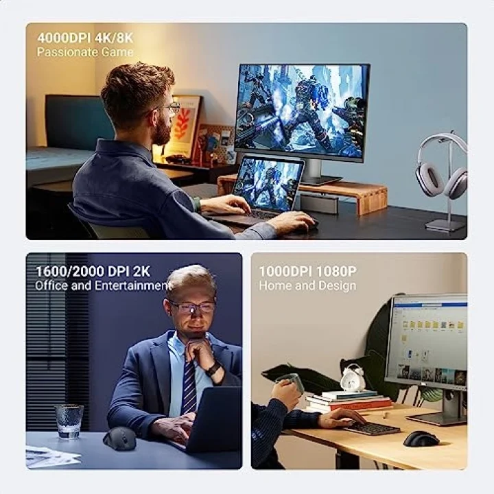 Kablosuz Ergonomik Fare, USB Alıcılı 2.4GHz 4000 DPI Sessiz İnce Kablosuz Bluetooth Fare, Tablet,PC,Dizüstü Bilgisayar ile Uyumlu.