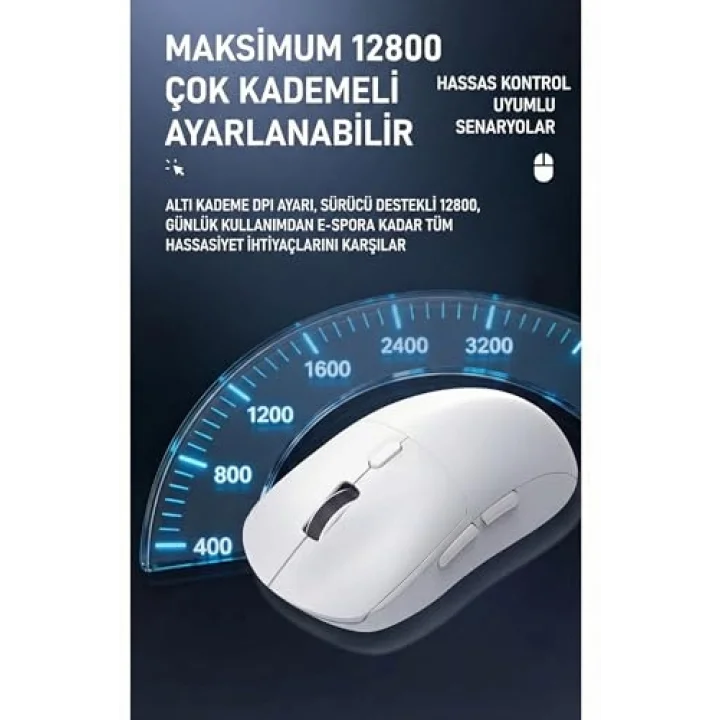 Kablosuz Gaming Mouse 12800 DPI 3 Modlu Bluetooth 2.4G USB Kablolu 1000Hz Raporlama Hızı 67g Ultra Hafif 6 Tuş 300mAh Şarjlı Ofis Oyuncu Mouse | AJAZZ NJ07 (Beyaz - NJ07)