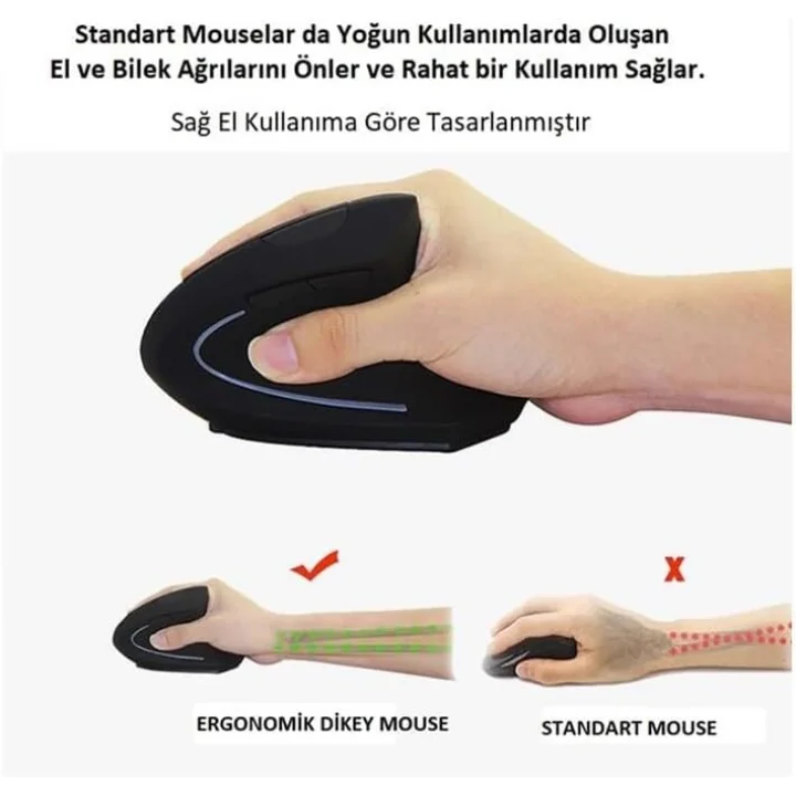 Kablosuz Optik Ergonomik Dikey Mouse 1600 DPI Dizüstü, Masaüstü, Yoğun kullanım