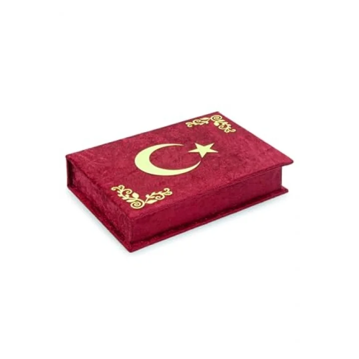 Kadife Sandıklı Türkiye Bayraklı Ay Yıldızlı Kuranı Kerim Seti