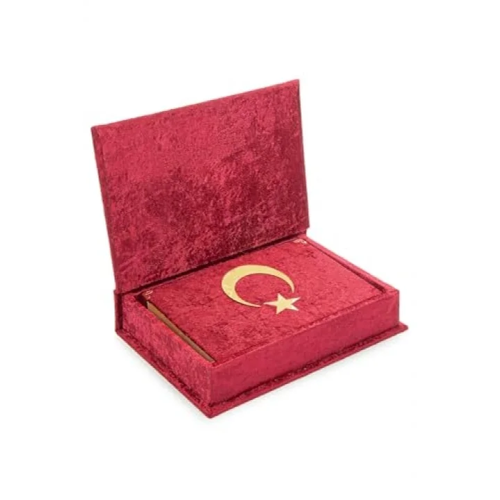 Kadife Sandıklı Türkiye Bayraklı Ay Yıldızlı Kuranı Kerim Seti