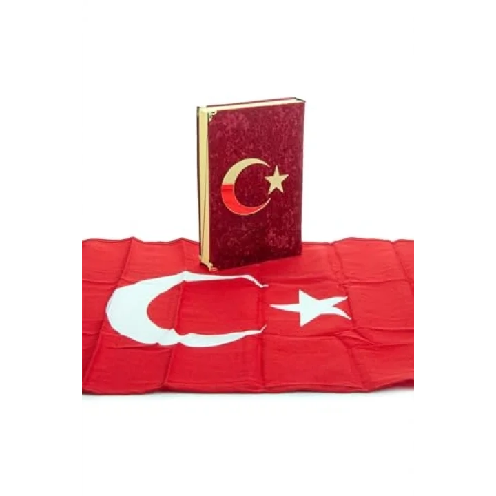 Kadife Sandıklı Türkiye Bayraklı Ay Yıldızlı Kuranı Kerim Seti
