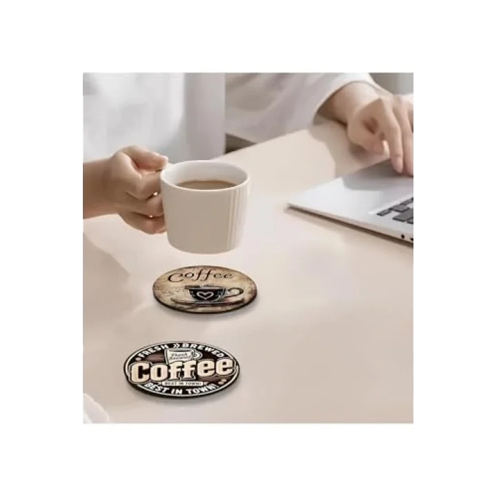 Kahve Temalı 6lı MDF Bardak Altlığı Seti, 10 cm, brd-042