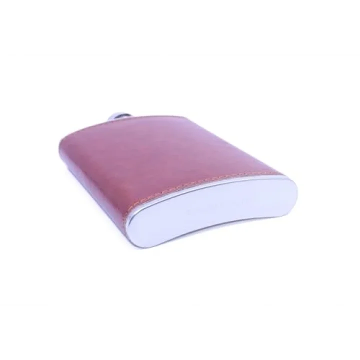 Kahverengi Deri Kaplama Paslanmaz Çelik Cep Matarası - Hip Flask 9 OZ