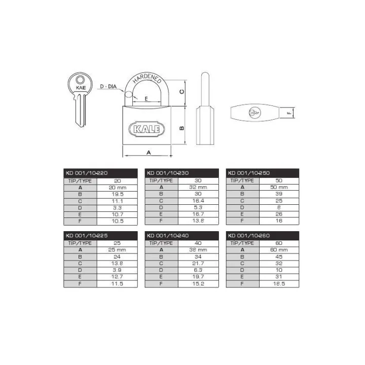 Mey İthalat® Kale 20 mm Sarı Pirinç Asma Kilit KD-001/10-220
