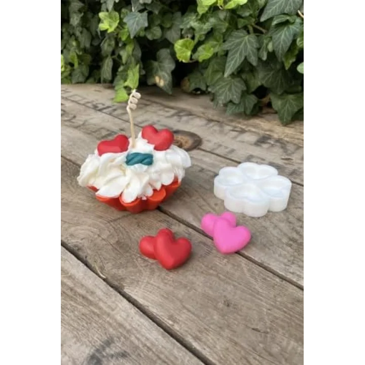 Kalp Mini Dörtlü Mum Kalıbı (Silikon) (Küçük Süsleme Kalıbı) 1 Adet