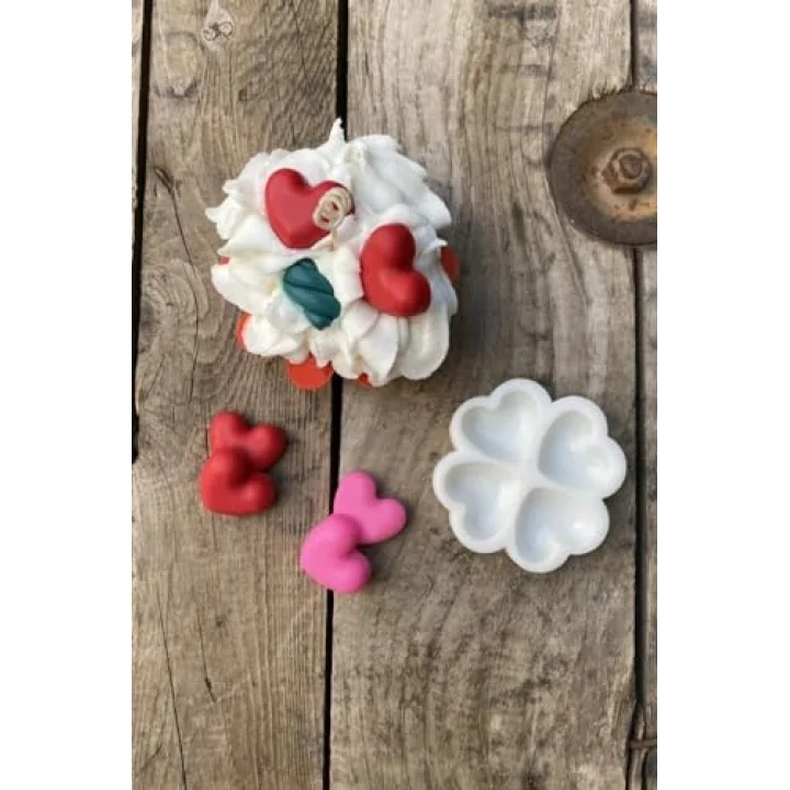 Kalp Mini Dörtlü Mum Kalıbı (Silikon) (Küçük Süsleme Kalıbı) 1 Adet