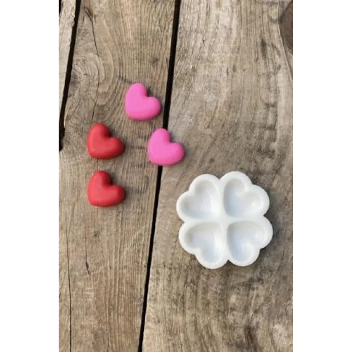 Kalp Mini Dörtlü Mum Kalıbı (Silikon) (Küçük Süsleme Kalıbı) 1 Adet