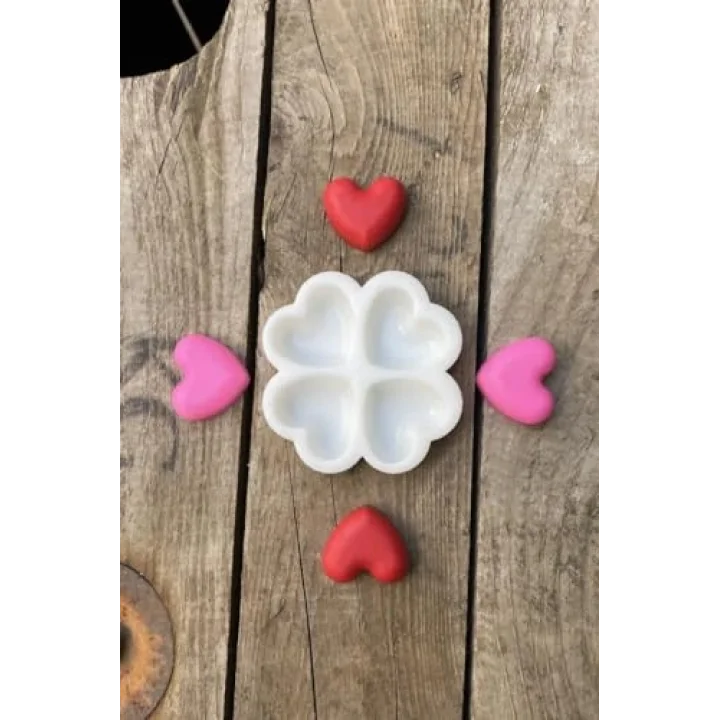 Kalp Mini Dörtlü Mum Kalıbı (Silikon) (Küçük Süsleme Kalıbı) 1 Adet