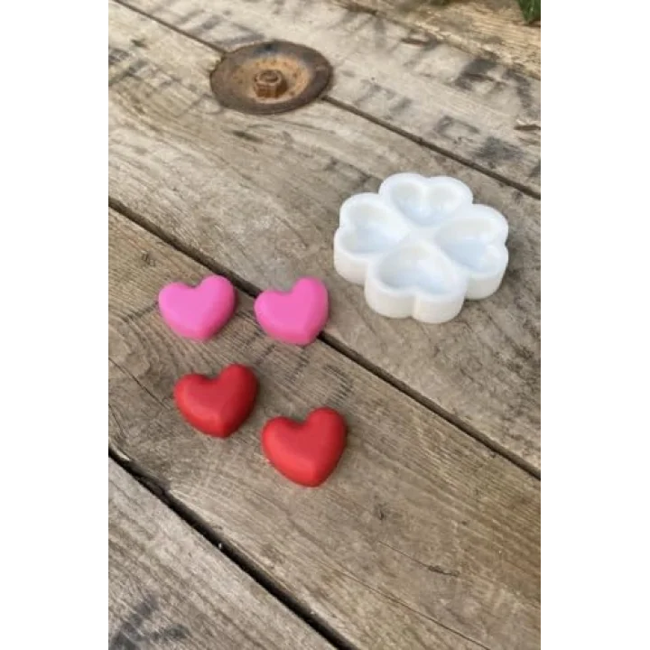 Kalp Mini Dörtlü Mum Kalıbı (Silikon) (Küçük Süsleme Kalıbı) 1 Adet