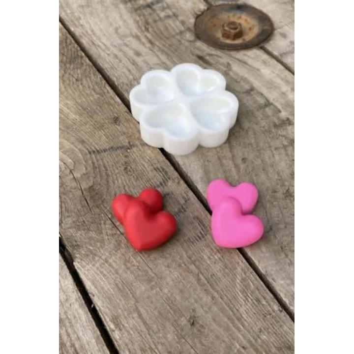Kalp Mini Dörtlü Mum Kalıbı (Silikon) (Küçük Süsleme Kalıbı) 1 Adet