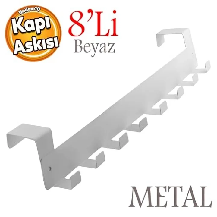 Kapı Arkası Askılık Elbise Havlu Asma Askı Metal 8lı Tekli Oda Banyo Lavabo Kapısı Aparatı Beyaz