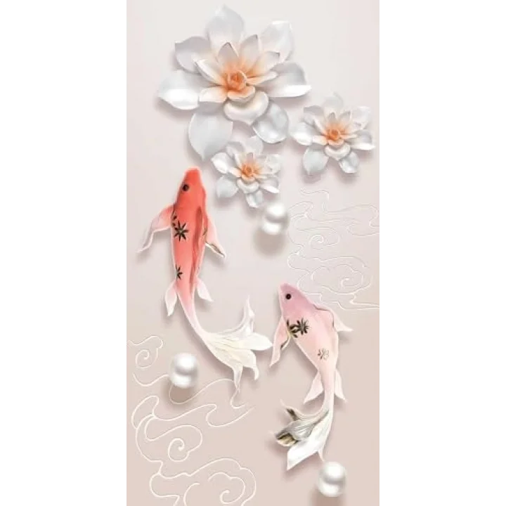 Kapı Giydirme Kapı Sticker Folyosu 3D Balık Çiçek Çizim
