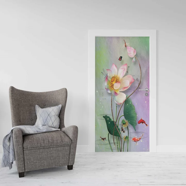 Kapı Giydirme Kapı Sticker Folyosu 3D Çiçek Resmi