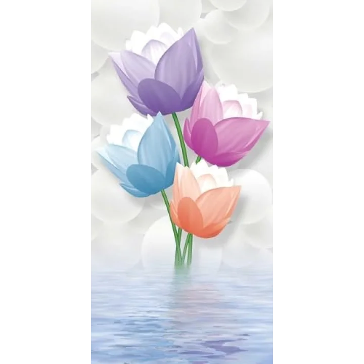 Kapı Giydirme Kapı Sticker Folyosu 3D Renkli Çiçekler