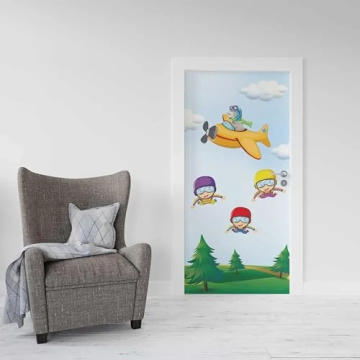 Kapı Giydirme Kapı Sticker Folyosu Uçak Çiçekler