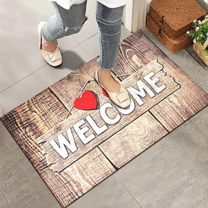Kapı Önü Paspası - Modern ve Şık Kapı Paspası | Ev, Ofis ve Dış Mekân Kullanımı İçin (Ahşap Desenli Welcome) 45x65