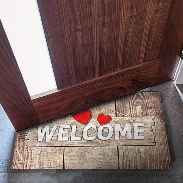 Kapı Önü Paspası - Modern ve Şık Kapı Paspası | Ev, Ofis ve Dış Mekân Kullanımı İçin (Ahşap Desenli Welcome) 45x65