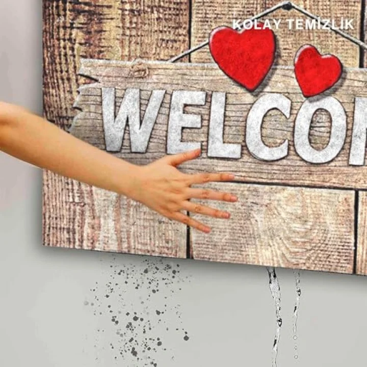 Kapı Önü Paspası - Modern ve Şık Kapı Paspası | Ev, Ofis ve Dış Mekân Kullanımı İçin (Ahşap Desenli Welcome) 45x65