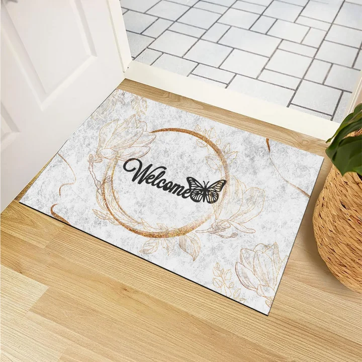 Kapı Önü Paspası - Modern ve Şık Kapı Paspası | Ev, Ofis ve Dış Mekân Kullanımı İçin (Butterfly Welcome) 45x65