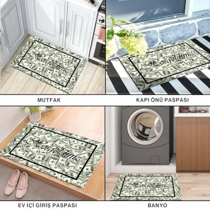 Kapı Önü Paspası - Modern ve Şık Kapı Paspası | Ev, Ofis ve Dış Mekân Kullanımı İçin (Dolar) 45x65