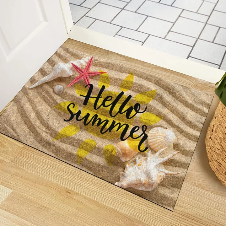 Kapı Önü Paspası - Modern ve Şık Kapı Paspası | Ev, Ofis ve Dış Mekân Kullanımı İçin (Hello Summer Kumsal) 45x65