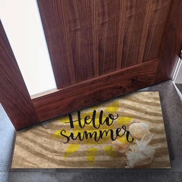 Kapı Önü Paspası - Modern ve Şık Kapı Paspası | Ev, Ofis ve Dış Mekân Kullanımı İçin (Hello Summer Kumsal) 45x65