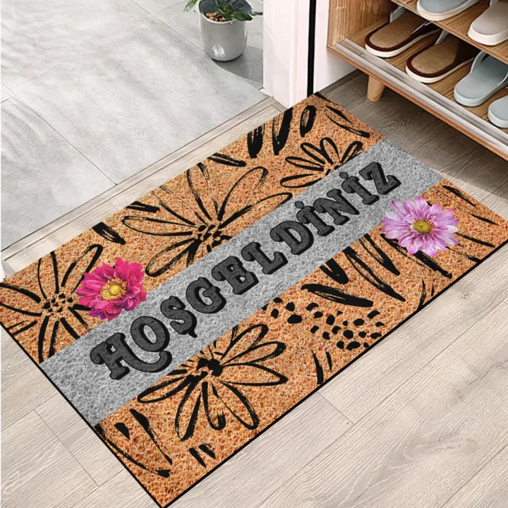 Kapı Önü Paspası - Modern ve Şık Kapı Paspası | Ev, Ofis ve Dış Mekân Kullanımı İçin (Rustic Welcome Bloom) 45x65