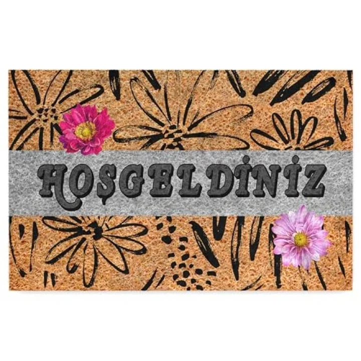 Kapı Önü Paspası - Modern ve Şık Kapı Paspası | Ev, Ofis ve Dış Mekân Kullanımı İçin (Rustic Welcome Bloom) 45x65
