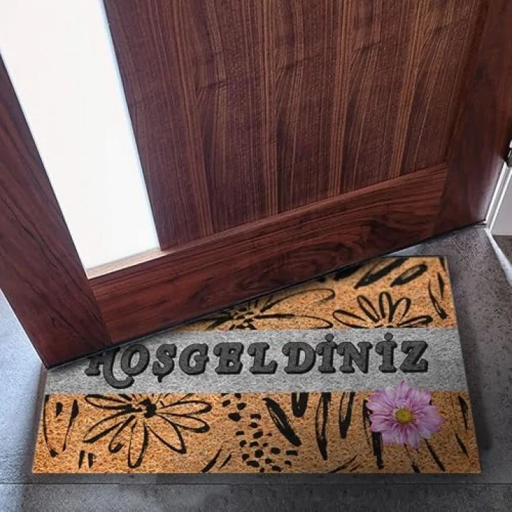 Kapı Önü Paspası - Modern ve Şık Kapı Paspası | Ev, Ofis ve Dış Mekân Kullanımı İçin (Rustic Welcome Bloom) 45x65