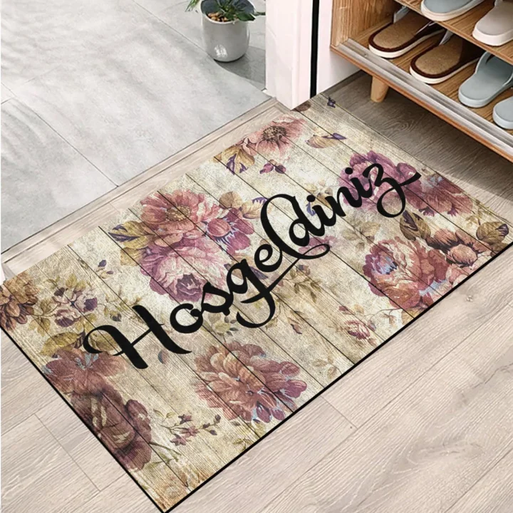 Kapı Önü Paspası - Modern ve Şık Kapı Paspası | Ev, Ofis ve Dış Mekân Kullanımı İçin (Vintage Çiçek Hoşgeldiniz) 45x65