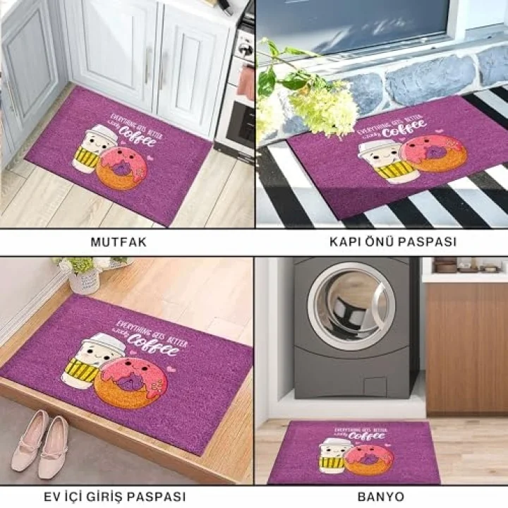 Kapı Önü Paspası - Modern ve Şık Kapı Paspası | Ev, Ofis ve Dış Mekân Kullanımı İçin (With Caffe) 45x65
