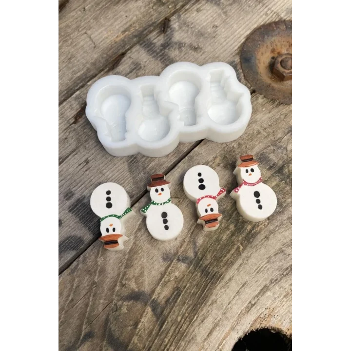 Kardan Adam Mini Dörtlü Mum Kalıbı (Silikon)