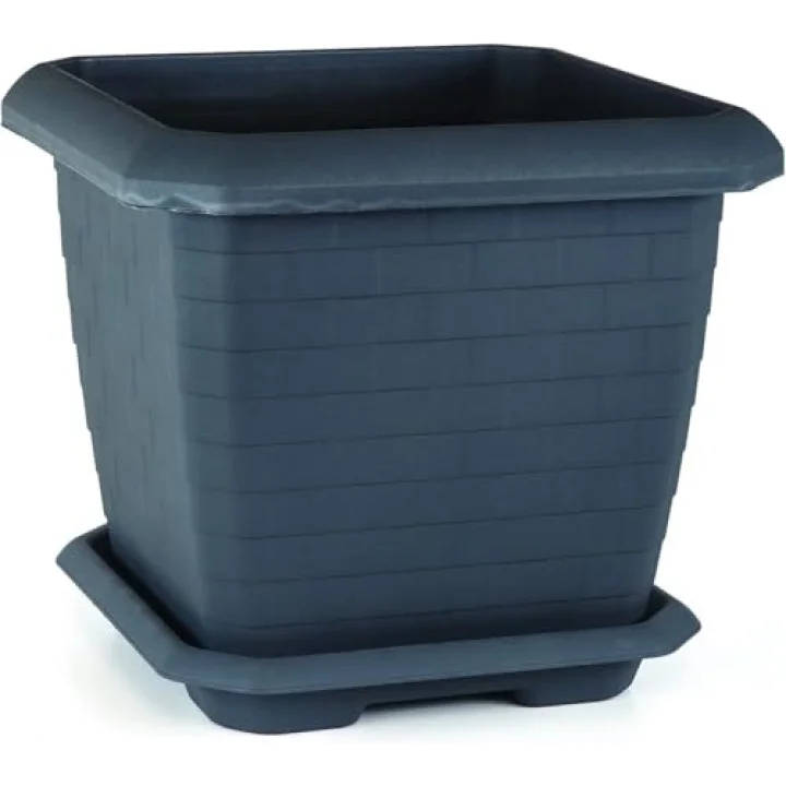 Kare Saksı No:3 Tabaklı 37 cm, 25,5 Litre Antrasit