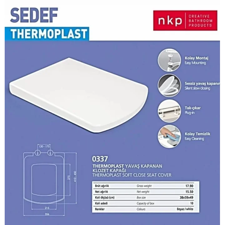 Mey İthalat® Kare Sedef Klozet Kapağı Beyaz Yavaş Kapanan