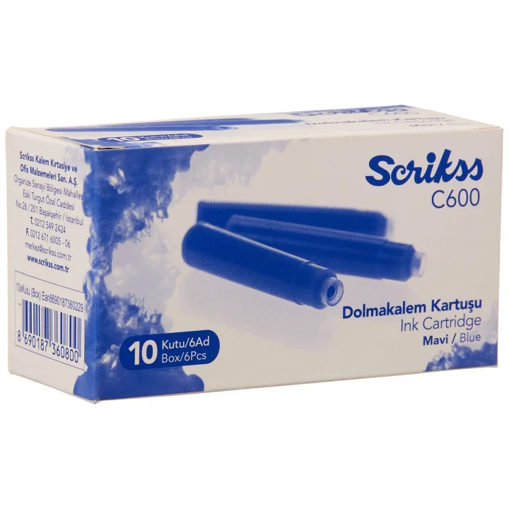 Kartuş Dolma Kalem Kartuşu 6lı Blister 10lu Paket Mavi